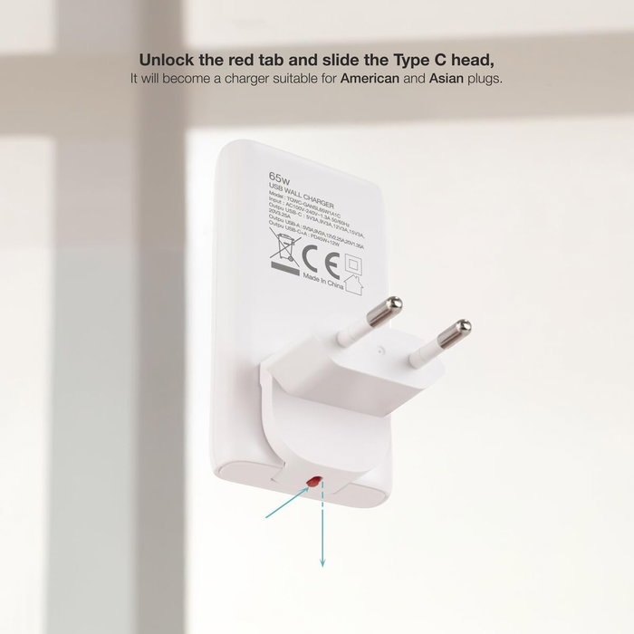 TooQ Chargeur Mural GaN 65W Blanc TQWC-GANSL65W1A1C