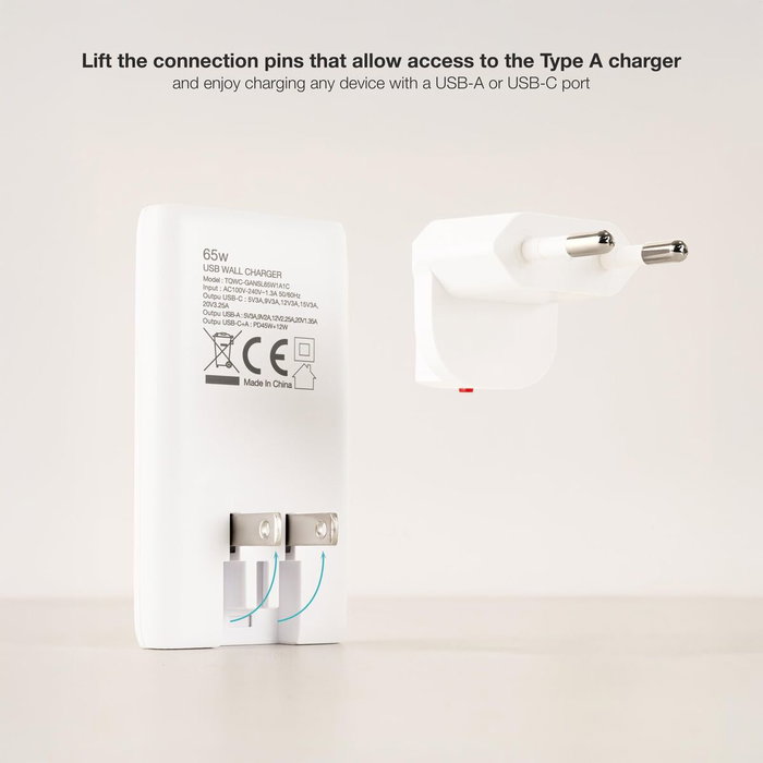 TooQ Chargeur Mural GaN 65W Blanc TQWC-GANSL65W1A1C