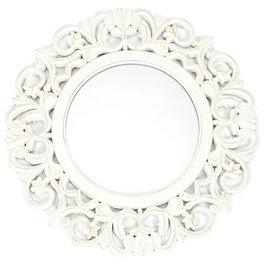Home Deco Factory Miroir Mural avec Cadre en Bois Blanc, Diamètre 60 cm