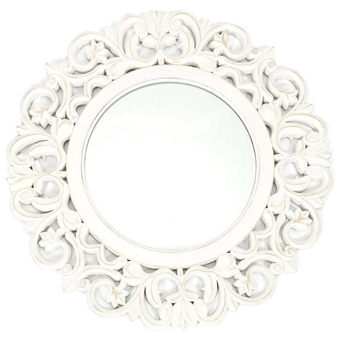 Home Deco Factory Miroir Mural avec Cadre en Bois Blanc, Diamètre 60 cm Home Deco Factory Miroir Mural avec Cadre en Bois Blanc, Diamètre 60 cm