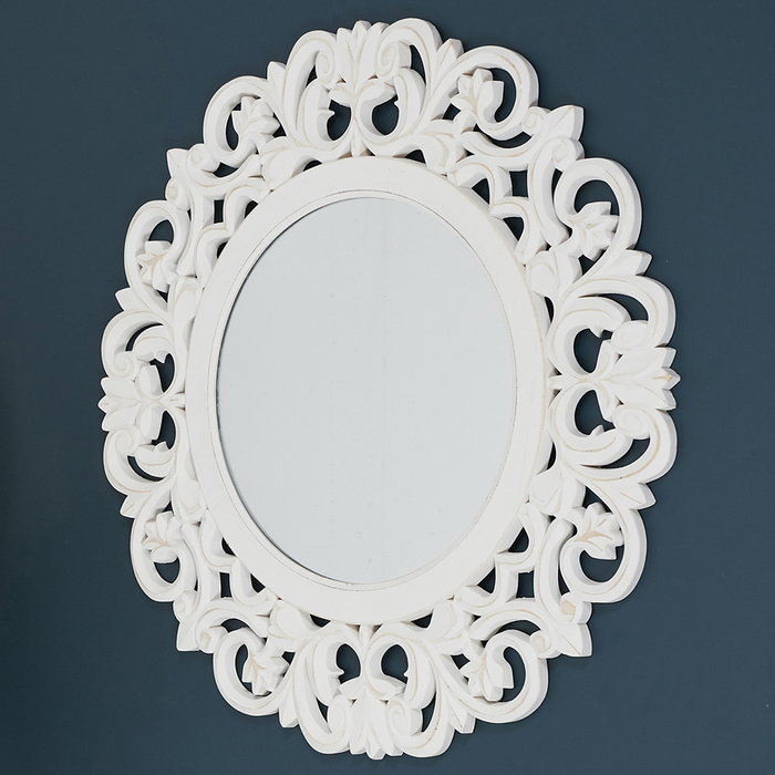 Home Deco Factory Miroir Mural avec Cadre en Bois Blanc, Diamètre 60 cm Home Deco Factory Miroir Mural avec Cadre en Bois Blanc, Diamètre 60 cm