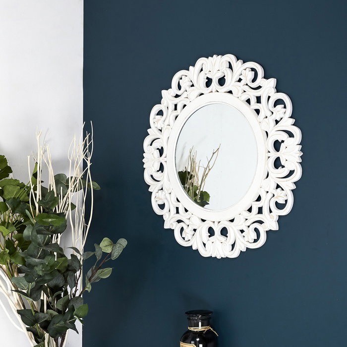 Home Deco Factory Miroir Mural avec Cadre en Bois Blanc, Diamètre 60 cm Home Deco Factory Miroir Mural avec Cadre en Bois Blanc, Diamètre 60 cm