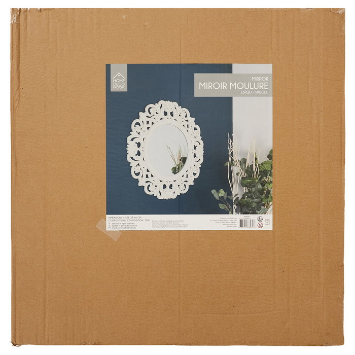 Home Deco Factory Miroir Mural avec Cadre en Bois Blanc, Diamètre 60 cm Home Deco Factory Miroir Mural avec Cadre en Bois Blanc, Diamètre 60 cm