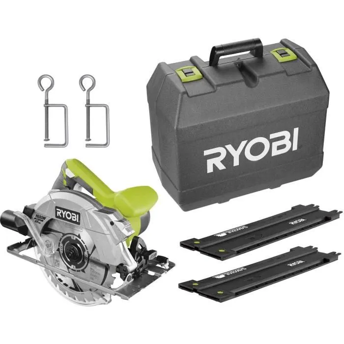 Scie circulaire électrique Ryobi 1600 W - Disque 190 mm - Coupe 66 mm - Guidage laser - Livrée avec coffret, lame 24 dents et rails de guidage