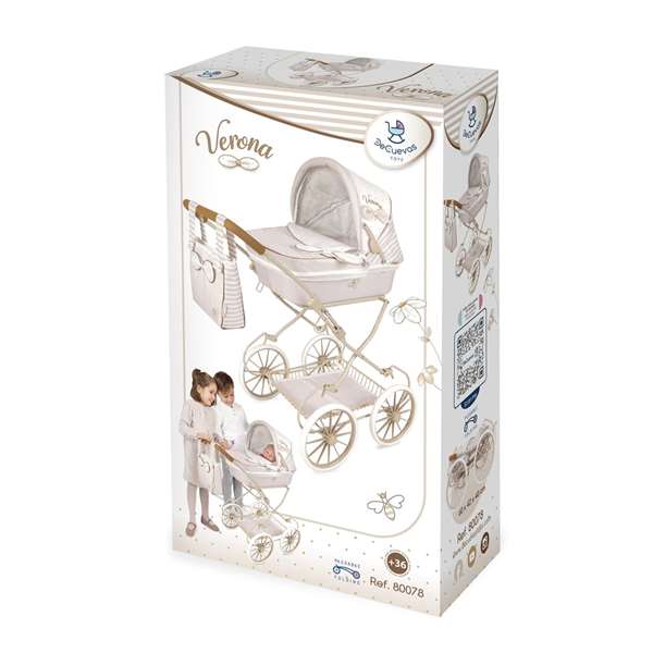 Verona Coche de muñeca plegable - Landau de poupée pliable pour poupées jusqu'à 48 cm, dimensions 42 x 80 x 81 cm