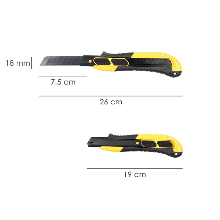 WOLFPACK LINEA PROFESIONAL Cutter 18 mm avec lames acier SK5 noir et bouton autorétractable