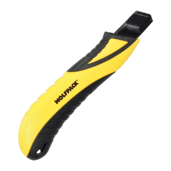 WOLFPACK LINEA PROFESIONAL Cutter 18 mm avec lames acier SK5 noir et bouton autorétractable