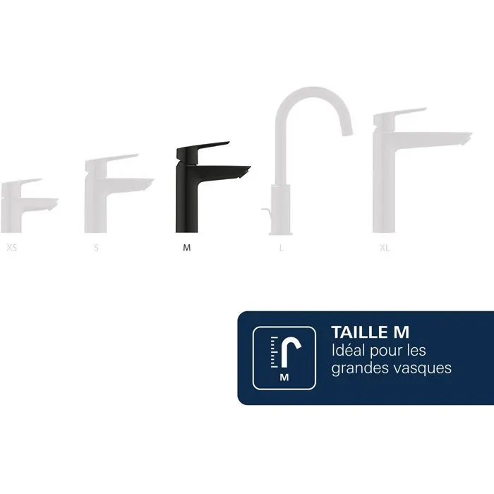 Grohe Mitigeur de lavabo DICE Taille M - Noir mat - Cartouche céramique CH3 SilkMove - Limiteur de débit 5 l/min - Installation FastFixation