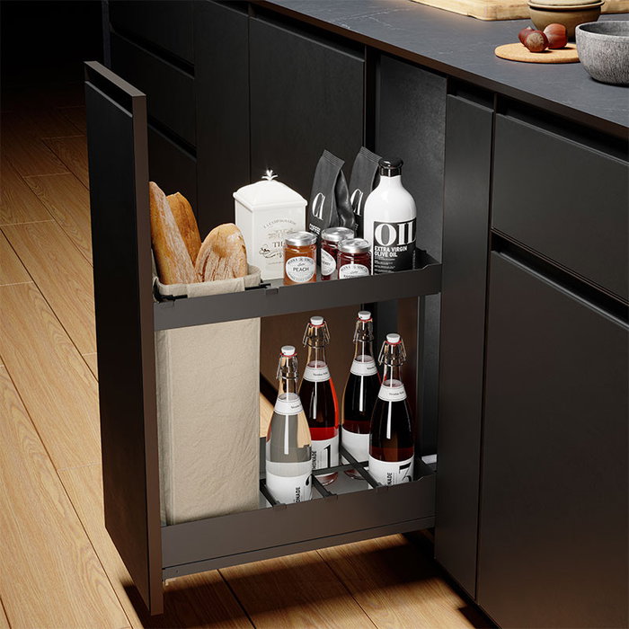 MENAGE CONFORT Nova Flat Modulo 300 - Módulo botellero/panero avec guides d'extraction totale et fermeture amortie, finition anthracite