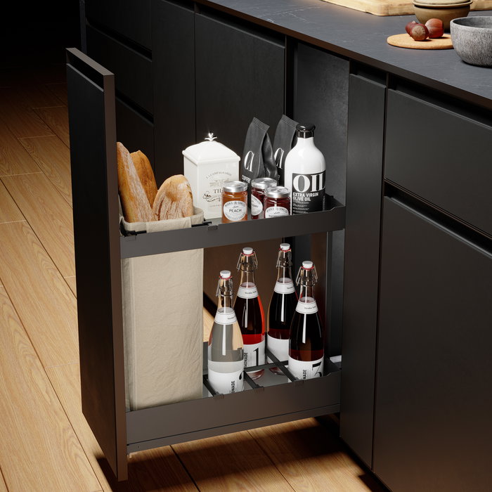 MENAGE CONFORT Nova Flat Modulo 300 - Módulo botellero/panero avec guides d'extraction totale et fermeture amortie, finition anthracite