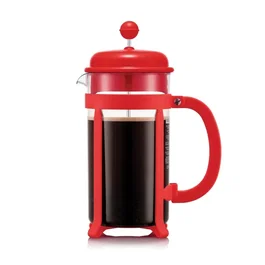 Bodum Cafetière à piston JAVA, 8 tasses (1 litre), Carafe en verre borosilicate, Piston inox, Monture et couvercle plastique rouge, Rétro