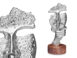 Giftdecor Figurine Metal Silencio Argent avec Support Bois 12x29x11 cm (Set de 6)