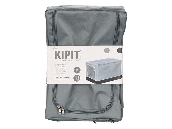 Kipit Boîte de Rangement à Fermeture Éclair 45 x 30 x 23 cm en Tissu Polyester, Gris/Blanc/Noir (Set de 12)