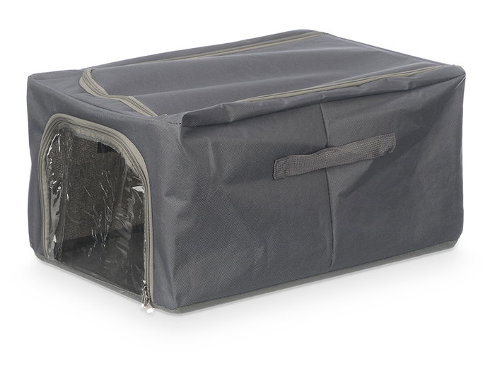 Kipit Boîte de Rangement à Fermeture Éclair 45 x 30 x 23 cm en Tissu Polyester, Gris/Blanc/Noir (Set de 12)