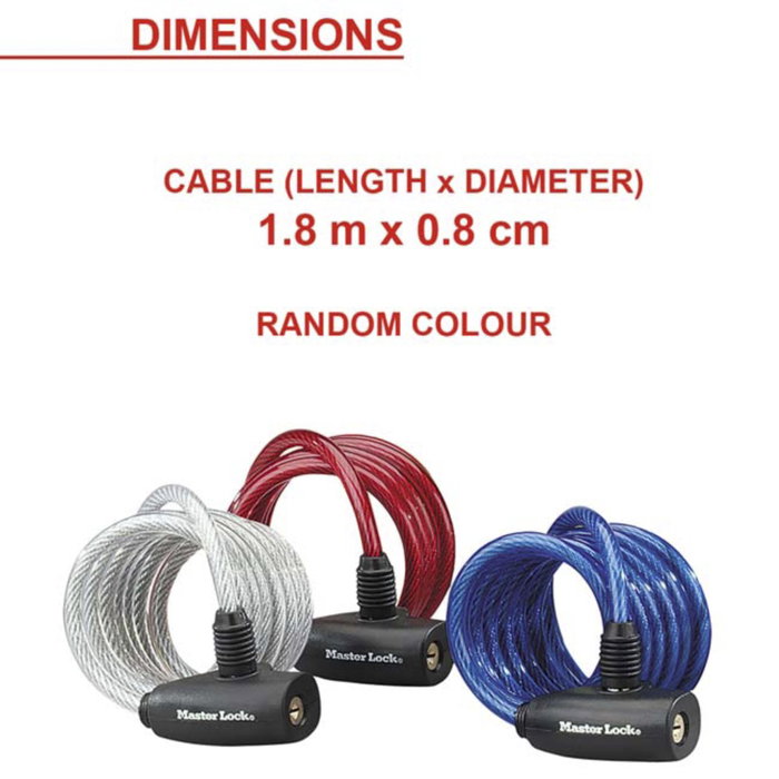 Master Lock Antivol câble 8127EURDPRO - 1,8m x 8mm - Bleu