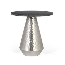 GINER Y COLOMER Table de Centre Ronde avec Plateau en Marbre Noir Jaspe et Base Conique en Aluminium - Meuble de Salon