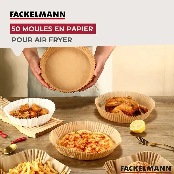 Fackelmann Lot de 200 Moules en Papier Carrés pour Air Fryer 20 x 20 cm - Revêtement Antiadhésif
