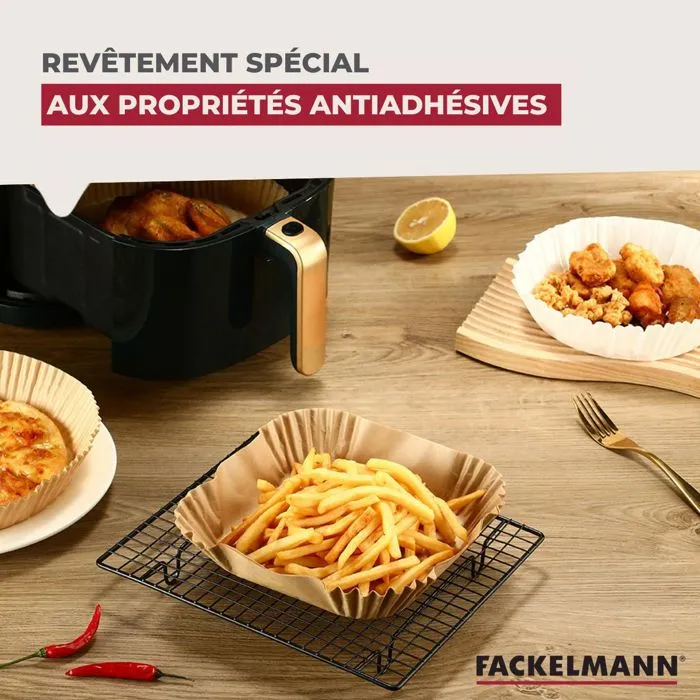 Fackelmann Lot de 200 Moules en Papier Carrés pour Air Fryer 20 x 20 cm - Revêtement Antiadhésif