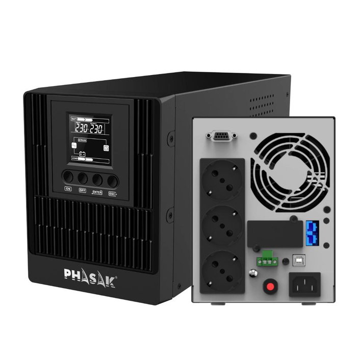 Phasak PH 9210 SAI Online Double Conversion 1000 VA 1000 W Smart Pro Onduleur avec 3 Prises Schuko Phasak PH 9210 SAI Online Double Conversion 1000 VA 1000 W Smart Pro Onduleur avec 3 Prises Schuko