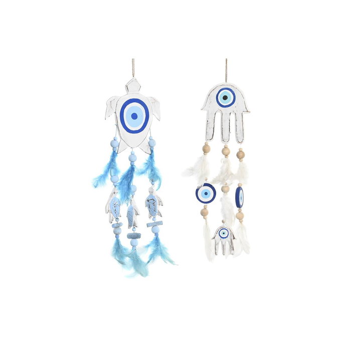 DKD Home Decor Décoration Suspendue Plume Méditerranéen Bleu Blanc (2 Unités) DKD Home Decor Décoration Suspendue Plume Méditerranéen Bleu Blanc (2 Unités)