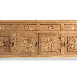 GINER Y COLOMER - Buffet en teck massif, 4 portes et 4 tiroirs, style rustique oriental, finition naturelle, dimensions 78x202x38 cm