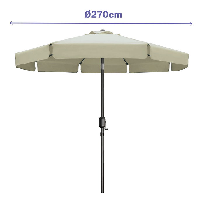 Marbueno Parasol Beige Ø 270 cm en Acier et Polyester