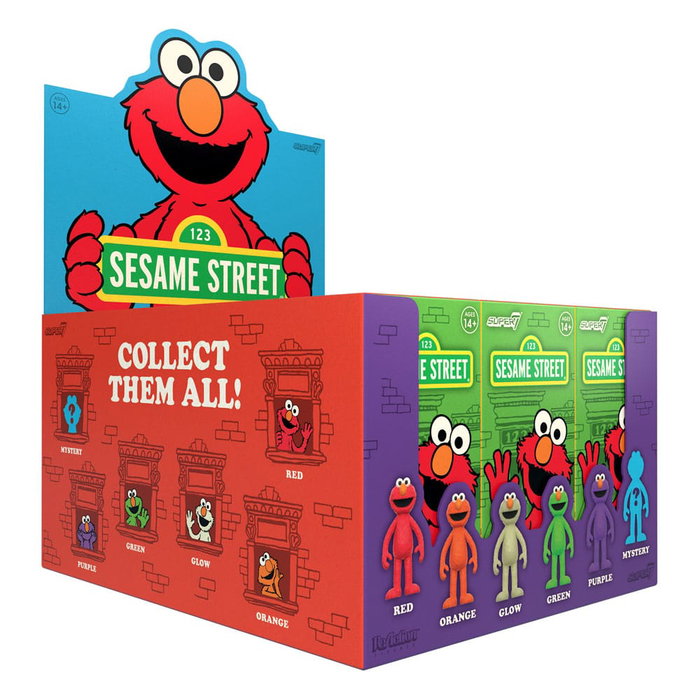Super7 1, Rue Sésame figurines ReAction Wave 04 Elmo présentoir de 12 boîtes-mystère