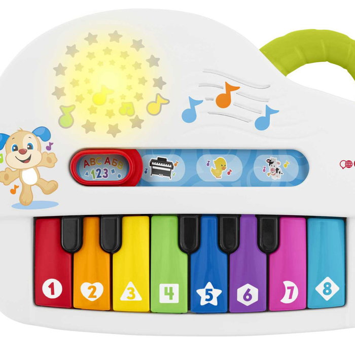 Fisher-Price Piano Musical Luminoso Ríe y Aprende Hhx13 - 4 Modes de Jeu, Sons, Lumières, Langues Multilingues (EN/FR/DE/IT/PT/ES), À partir de 6 Mois