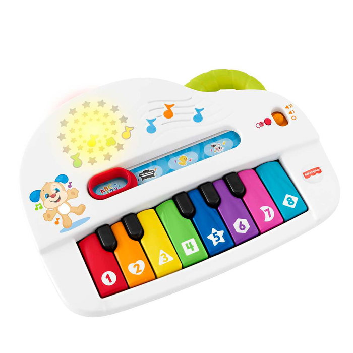 Fisher-Price Piano Musical Luminoso Ríe y Aprende Hhx13 - 4 Modes de Jeu, Sons, Lumières, Langues Multilingues (EN/FR/DE/IT/PT/ES), À partir de 6 Mois