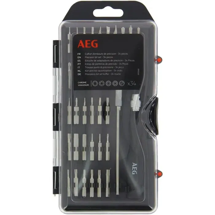 AEG Coffret d'embouts de précision 30 pièces avec embouts plats, cruciformes, hexagonaux et Torx - Gris