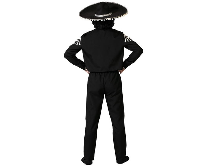 Costume Hombre Halloween Adulte - Veste et Pantalon Noirs avec Décor Crânes - Polyester - Composition: Veste/Pantalon/Chemise/Ceinture - Taille XL