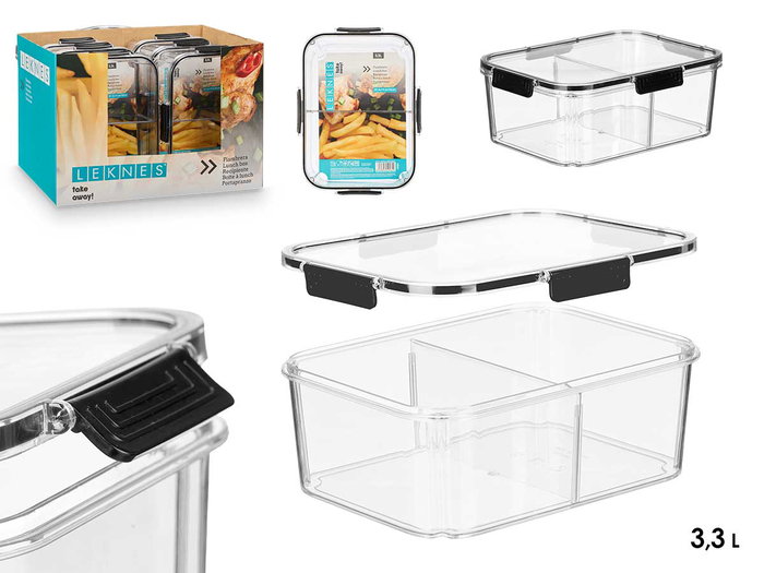 Leknes Boîte Hermétique avec Compartiments Noire 3,3L 27,5x10x20 cm (Set de 12) Leknes Boîte Hermétique avec Compartiments Noire 3,3L 27,5x10x20 cm (Set de 12)