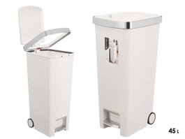 KINVARA Poubelle à pédales avec roulettes Blanche 45L