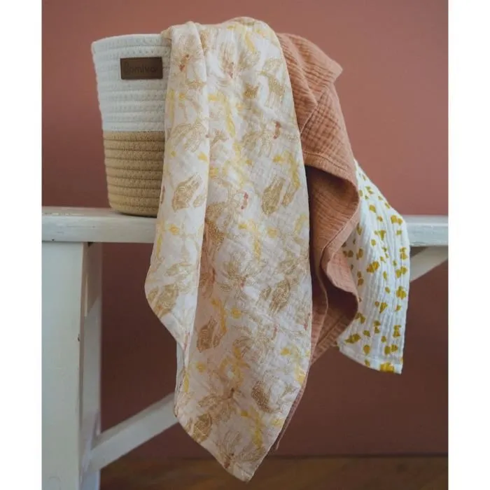 Domiva Lot de 3 langes Honey Moon en mousseline de coton - Doux, respirants et polyvalents pour bébé - Tendance velours côtelé - Couleurs douces et chaleureuses