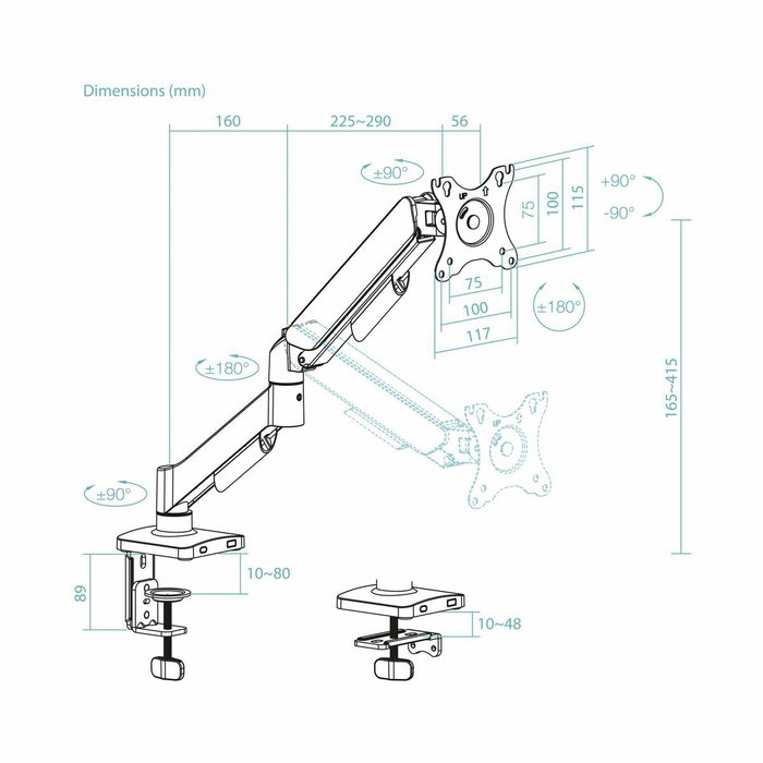 Tooq DB1733TNR-B Support de bureau articulé 17-32 pouces