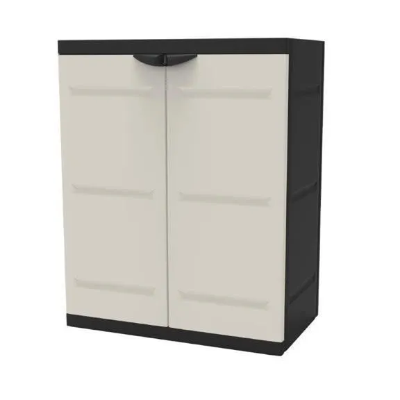 Plastiken TITANIUM - Armoire basse de rangement 2 portes avec 2 étagères - Intérieur/Extérieur - Résistante, facile à nettoyer - Dimensions 70x88x44 cm