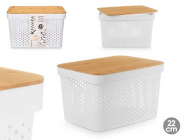 Kinvara Boîte Multiusage Perforée avec Couvercle Bambou Blanc/Gris 22 cm 35.7x26.2 cm (Set de 4)