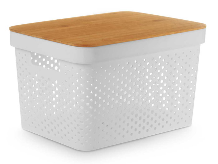 Kinvara Boîte Multiusage Perforée avec Couvercle Bambou Blanc/Gris 22 cm 35.7x26.2 cm (Set de 4)