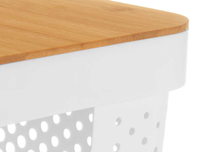 Kinvara Boîte Multiusage Perforée avec Couvercle Bambou Blanc/Gris 22 cm 35.7x26.2 cm (Set de 4)
