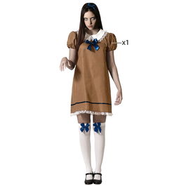 Déguisement Adulte Femme Poupée Effrayante Vintage Robe Marron Halloween Taille XS-S, en Polyester, pour Fête Horreur ou Théâtre