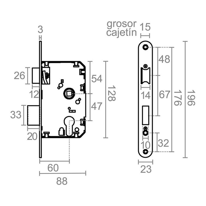 Serrure à mortaiser Micel Acier 47 mm