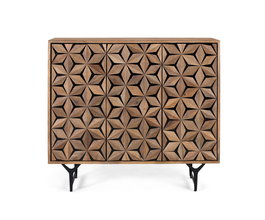 Buffet en Bois de Mango Massif avec Portes Sculptées à la Main, Design Contemporain Rustique sur Pieds en Fer Noir - 3 Portes, Étagères Intérieures