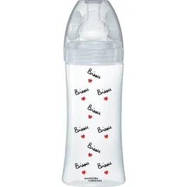 Dodie Biberon anti-colique Mathilde Cabanas - 330 ml, tétine plate, débit 3 - Pour bébés de 0 à 6 mois - Transparent