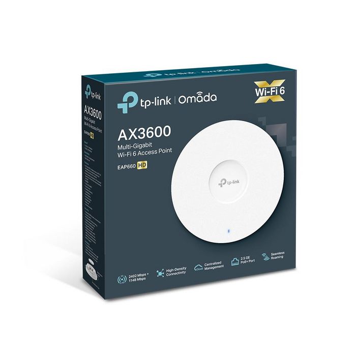 Omada EAP660 HD Point d'Accès Wi-Fi 6 Professionnel AX3600, Débit 3550 Mbps, Port 2.5 Gbps Ethernet PoE+, 8 Flux, Pour Environnements à Haute Densité Omada EAP660 HD Point d'Accès Wi-Fi 6 Professionnel AX3600, Débit 3550 Mbps, Port 2.5 Gbps Ethernet PoE+, 8 Flux, Pour Environnements à Haute Densité