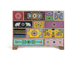 GINER Y COLOMER Commode peinte à la main avec motifs fleurs et éléphants
