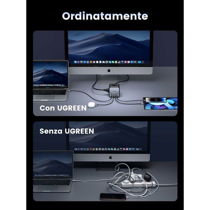 UGREEN Chargeur de bureau rapide 65W avec prises intégrées - Gris et Noir UGREEN Chargeur de bureau rapide 65W avec prises intégrées - Gris et Noir