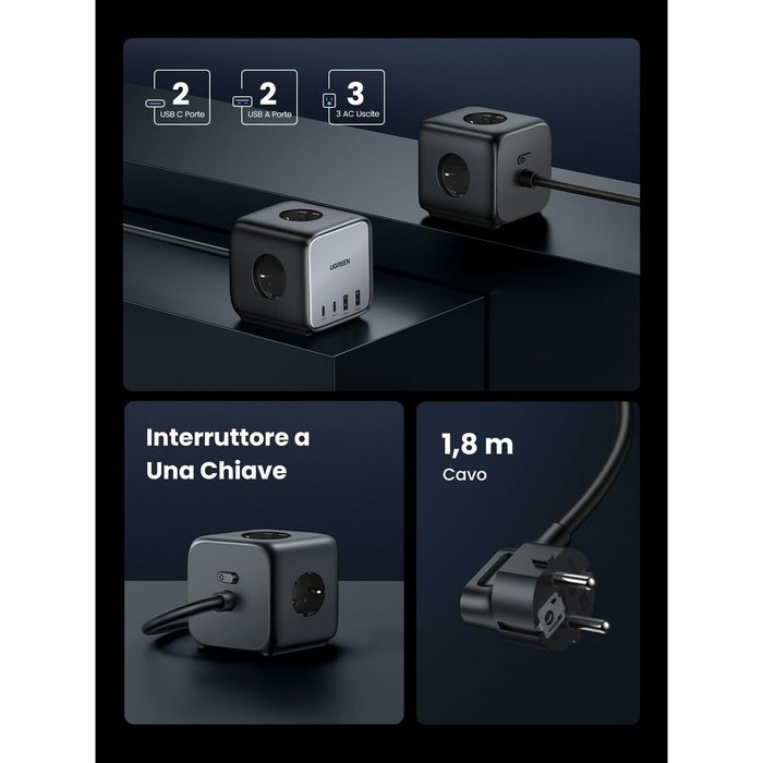 UGREEN Chargeur de bureau rapide 65W avec prises intégrées - Gris et Noir UGREEN Chargeur de bureau rapide 65W avec prises intégrées - Gris et Noir
