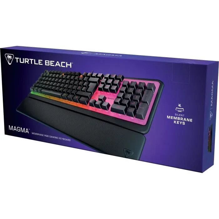 Turtle Beach Magma - Clavier Gamer PC Membrane avec Éclairage RGB AIMO, Touches Silencieuses, Technologie Easy-Shift - Noir