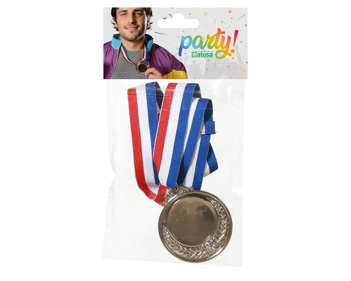 Atosa Médaille argentée 6,5 cm avec ruban pour prix et jeux
