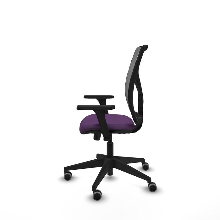 Chaise Motilla Synchro 3 positions tissu Pourpre Maille Gris Base pyramidale noire Accoudoir 3D Sans appui-tête Roulettes 65mm pour moquette